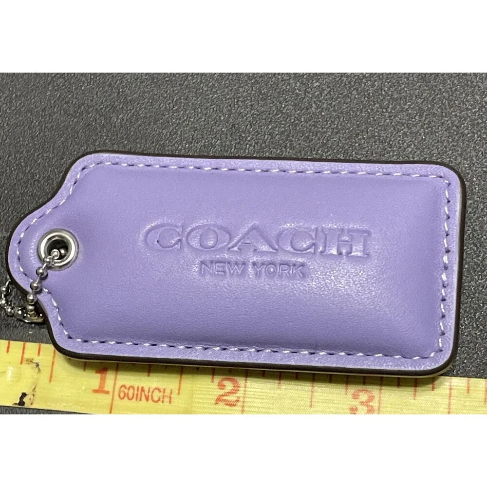 Huge COACH CHARM 3.5” Purple Leather Hang Tag Fob Pillow Puffy Tabby